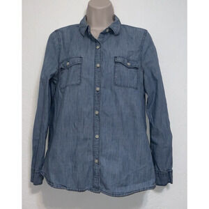 Old Navy Womens Button Front Denim Blouse Long Sleeve Top Size S